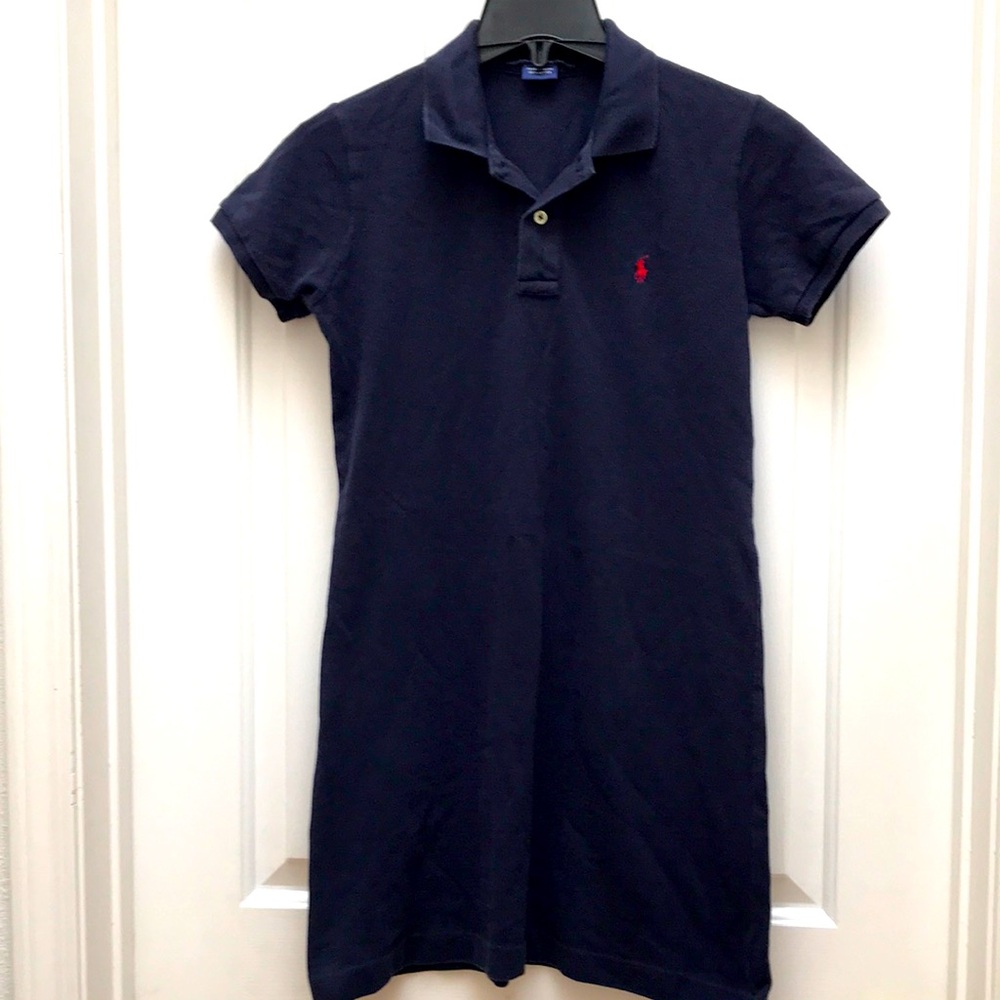 RALPH LAUREN SPORT Navy Polo Dress with Red Pony - 100% Cotton Size Small